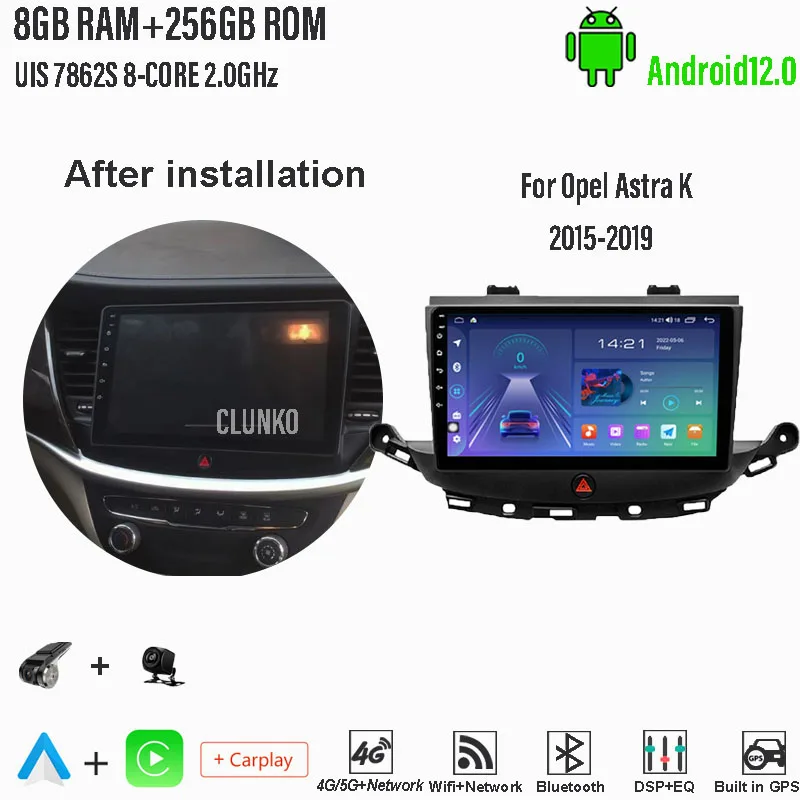

Автомобильный радиоприемник Clunko для Opel Astra K 2015 - 2019 Android, стерео, экран Тесла, мультимедийный плеер для Carplay Auto 8G + 256G Bluetooth WIFI