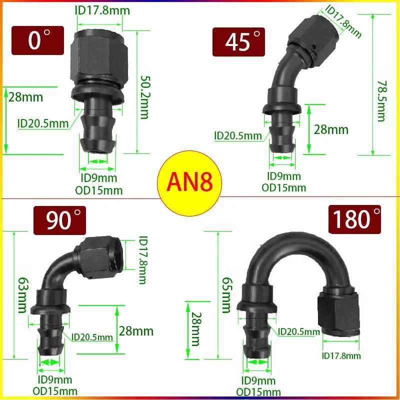 Фото AN4 AN6 AN8 AN10 AN12 Фитинги для нажимного шланга Фитинг для шланга масляного радиатора 0, 45, 90 180 градусов Переходник для подключения Красный Синий №5