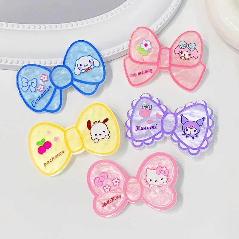 

5pcs Sanrioed Hello Kitty Kuromi Melody Cinnamoroll Pompompurin Hairpin Kawaii Cartoon Anime Bow Tie Hair Accessories Headdress