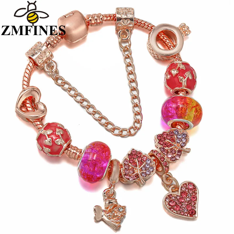 

Valentine's Day Charms Bracelets For Women With Snake Chain Heart-Shaped Crystal DIY Charms Beads Pendants Jewelry Dropshipping