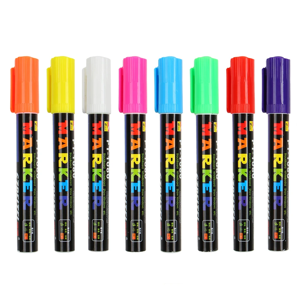 

8 Colors/box Erasable Oblique Highlighter Pen Set 6mm Liquid Chalk Fluorescent Neon Marker LED Window Glassboard Pens