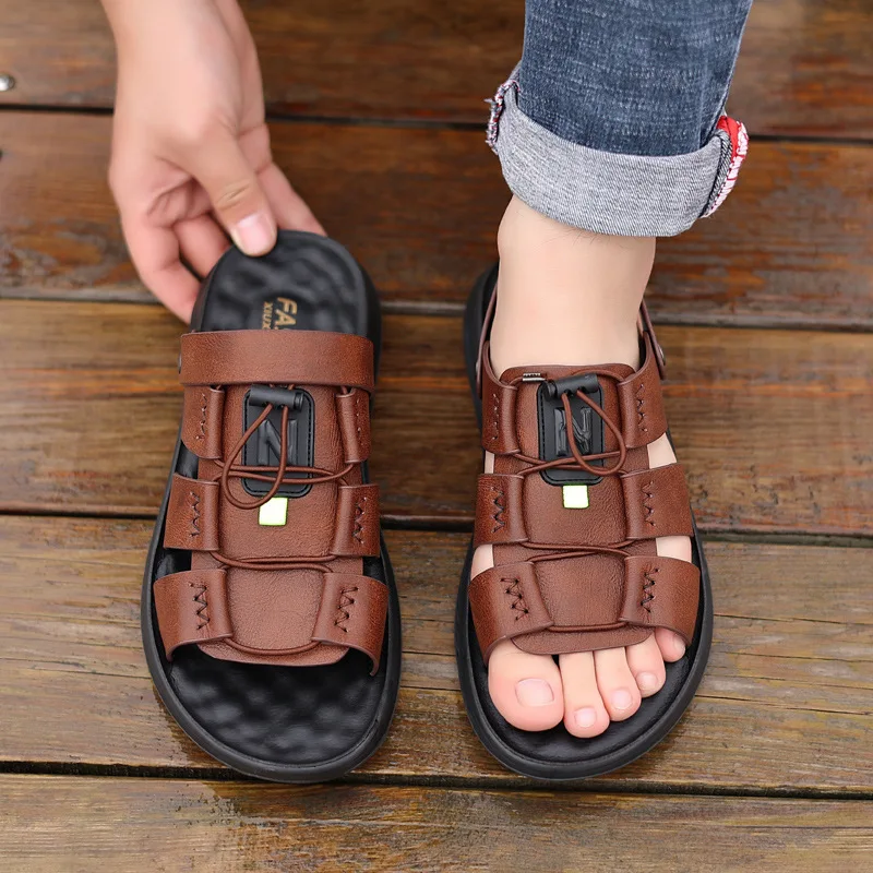 

Men's Casual Sandals 2022 Summer Trendy Beach Shoes Men's Soft Bottom Breathable Roman Sandals Men's Slippers Two-Way Wear