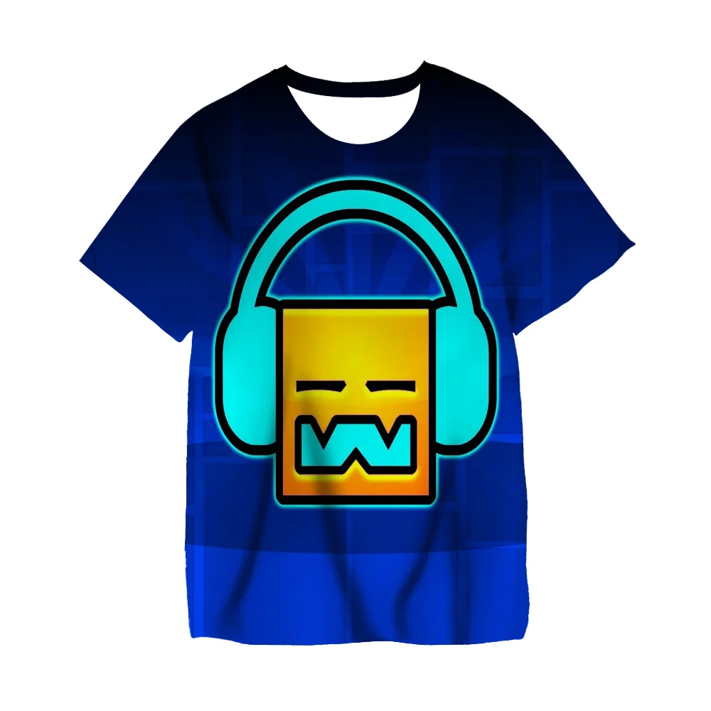 

Boys Girls Cartoon Geometry Dash Tshirts Young Children's Clothing Kids Summer Video Game Harajuku T-shirts Unisex 3-14Year Tops