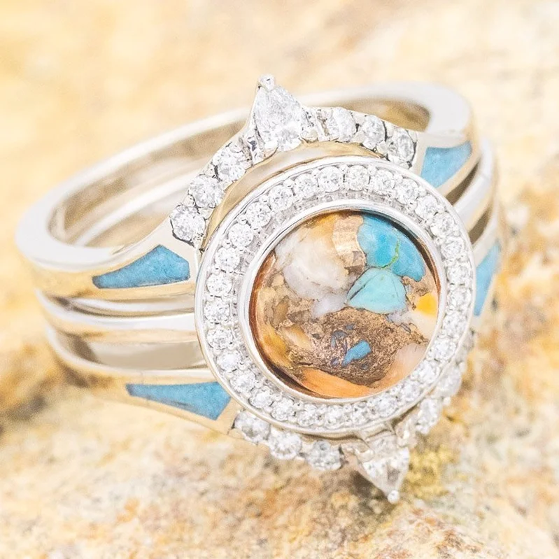 

3pcs/set Women's Gold Color Multilayer Hollow Green Stone Ring Band Exquisite Zircon Engagement Wedding Rings Christmas