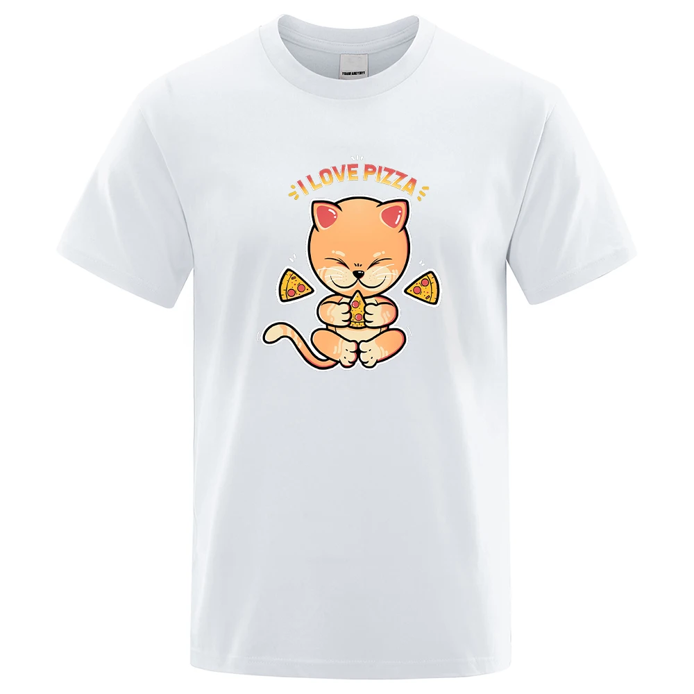 

I Love Pizza Cute Cat Printed Mans T Shirts Oversize Fashion Tshirts Loose Vintage Tee Shirts Summer Comfortable Men T-Shirts