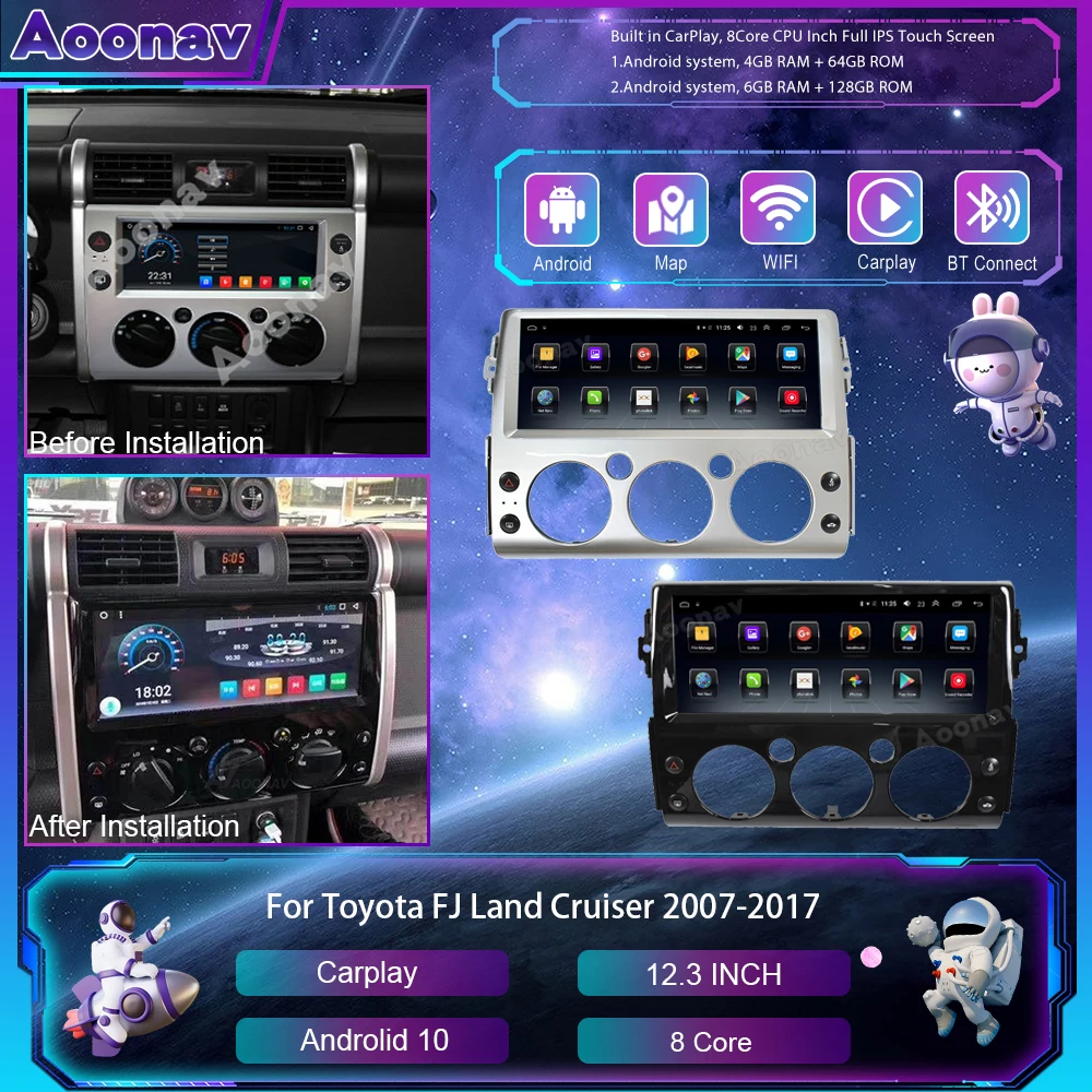 

Android Car Radio For Toyota FJ Land Cruiser 2007 2008 2009-2017 12.3 Inch Auto Audio Multimedia GPS Navigation Player Carplay