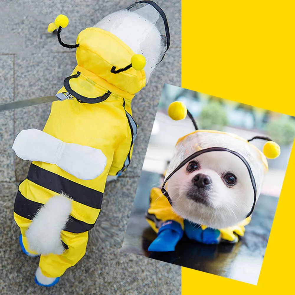 

With Reflective Raincoats Honey Strap With Puppy Bear Medium Hood Jacket Dogs Dinosaur Poncho For Bee Rain Dog Waterproof Small