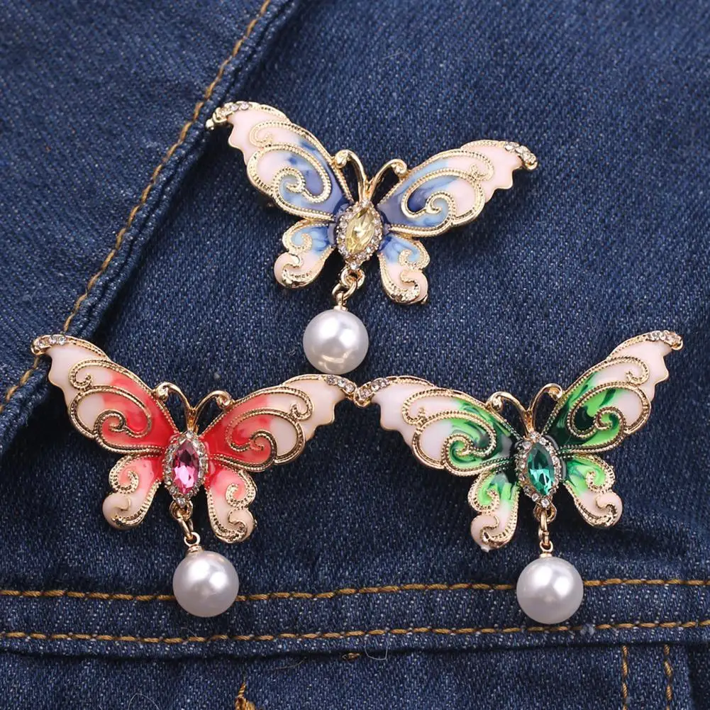 

Brooch Pin Enamel Geometric High Gloss Sparkling Temperament Clothing Decor Faux Pearl Butterfly Brooch Pin Clothes Accessories