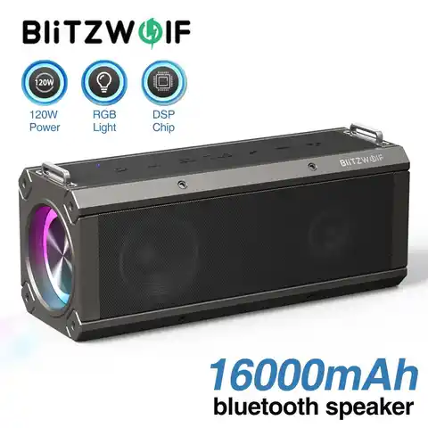 Беспроводная колонка BlitzWolf BW-WA3 PRO 120 Вт, Портативная колонка с RGB-подсветкой, 16000 мАч, Bluetooth, колонка с двойной диафрагмой и глубокими басами