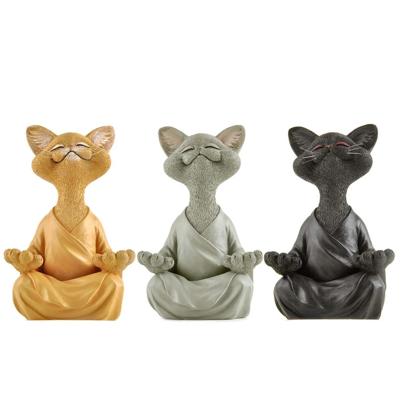 

Статуэтка кошки дзен для медитации, личное украшение для дома и офиса, настольное украшение из смолы, Ретро Ремесло, домашний декор
