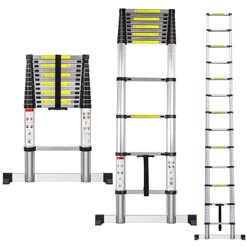 

3.8m Telescopic Aluminum Ladder Multifunction Portable With Bag Crossbar Home Folding Engine Ladders Construction Tool HWC