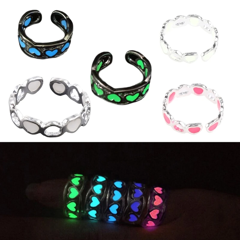 

Luminous Love Rings with Multi-color for Women Peach Heart Open Ring Couple Ring