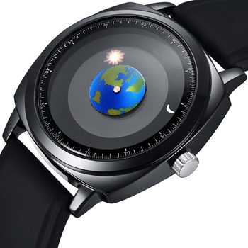 Unique Quartz Watch Creative Fashion Men's Watches Sun Moon Clock Mans Earth Dial Leather Strap Male Women relogio masculino Box-36805
