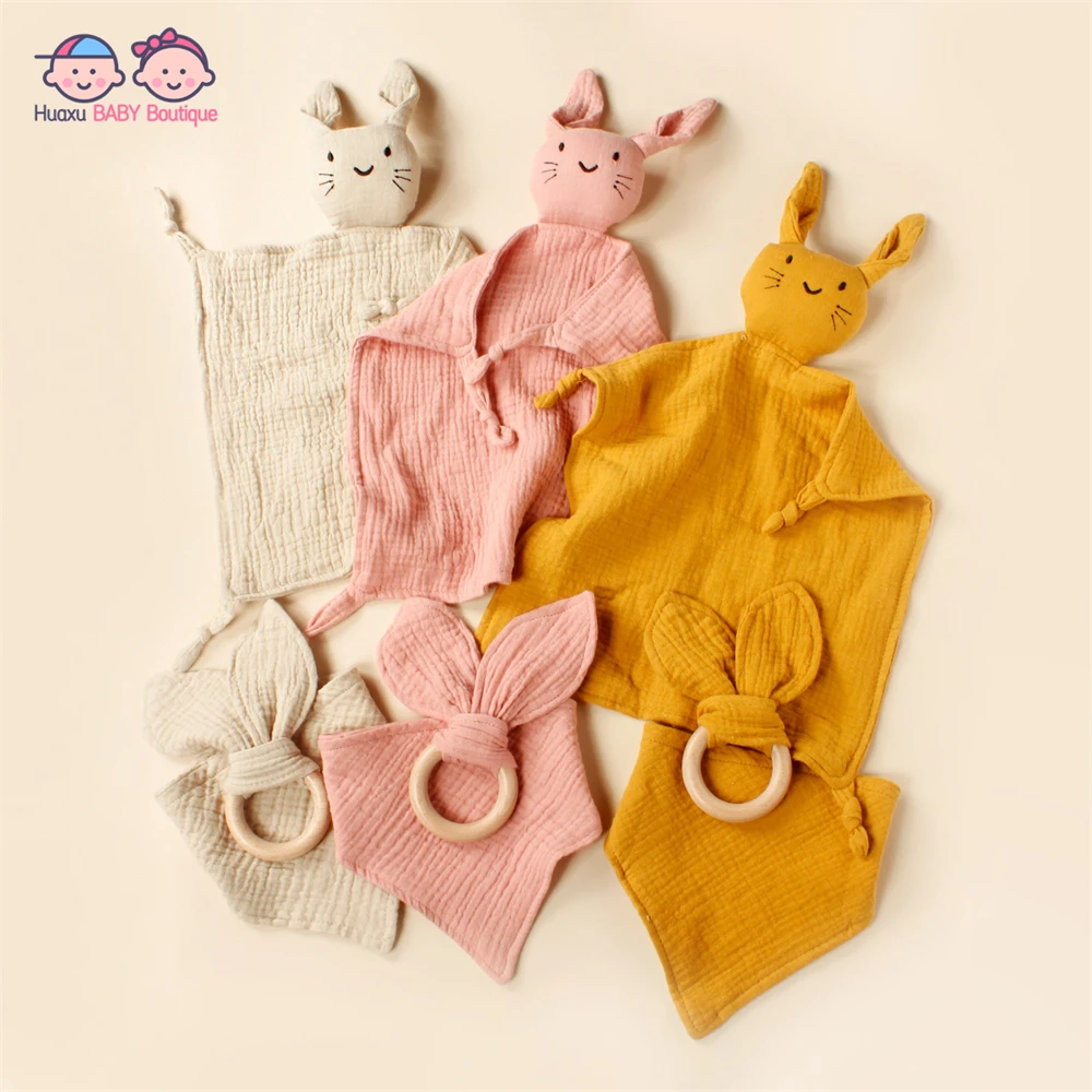 3PCS/Set Cotton Baby Soother Appease Towel Bib Soft Rabbit Doll Teether Infants Comfort Sleeping Nursing Cuddling Blanket Toys