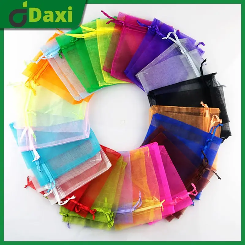 

100pcs/lot Colorful Drawable Organza Bags 7x9cm Favor Wedding Christmas Gift Bag Jewelry Packaging Bags Pouches