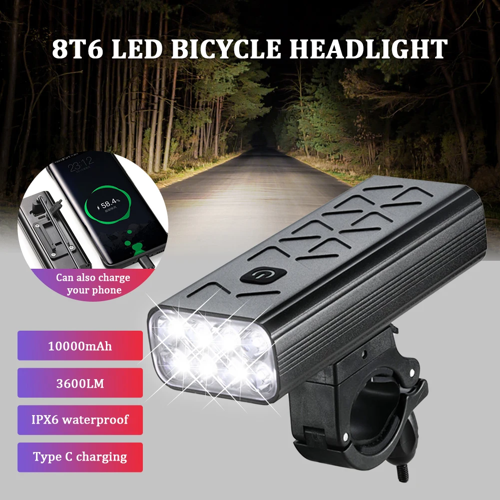 

8LED Bicycle Lights T6 Mountain Road Bike USB Rechargeable Light Headlight Cycling Flashlight Bicycle Lantern MTB Accessories