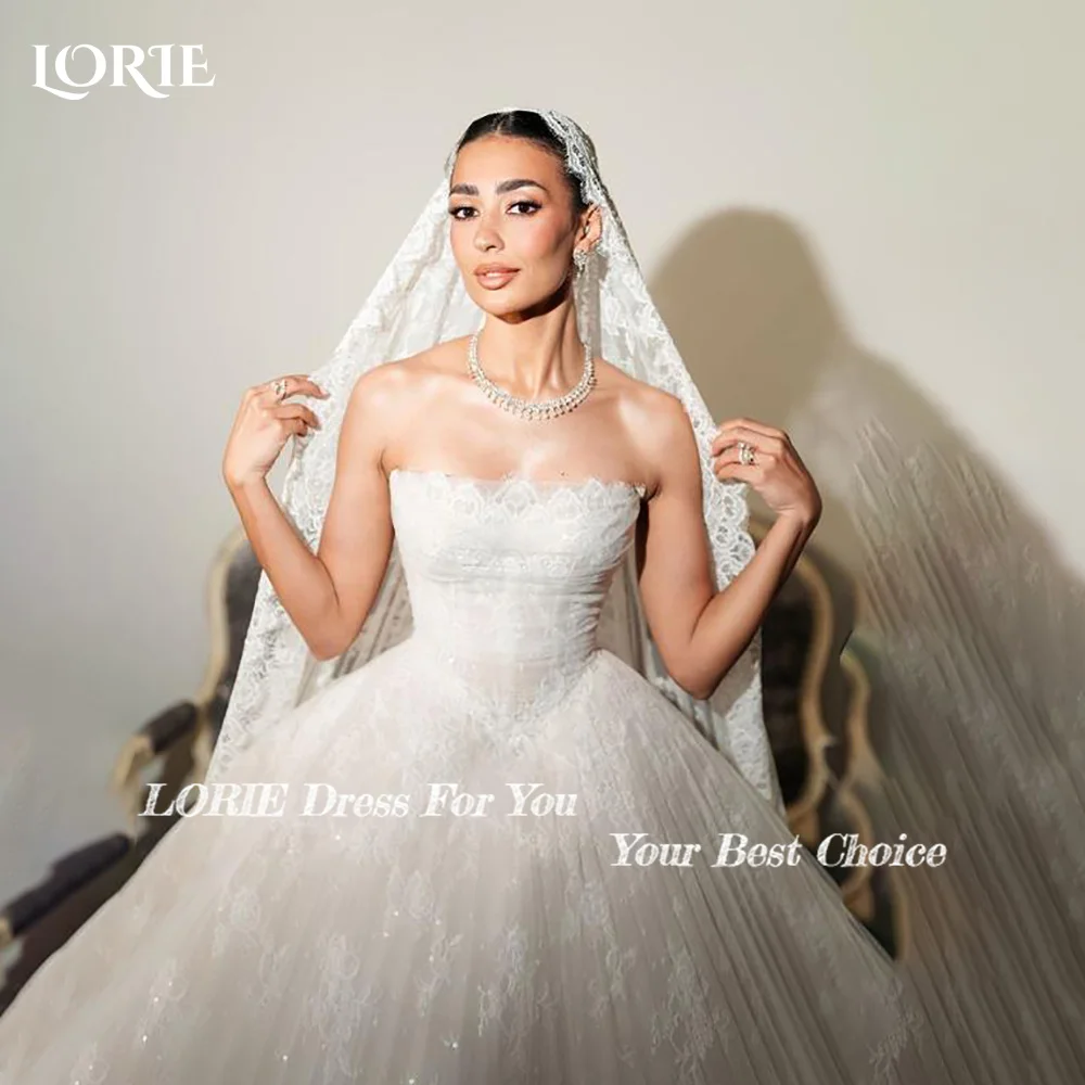 Свадебное платье LORIE: сексуальное, кружевное, без бретелек, с плиссировкой и аппликациями, фасон «сердечко», А-силуэт, кружевное, на заказ, больших размеров, для невесты (vestidos de novia) (art.: 3920d218ffa02) - 3920d218ffa02