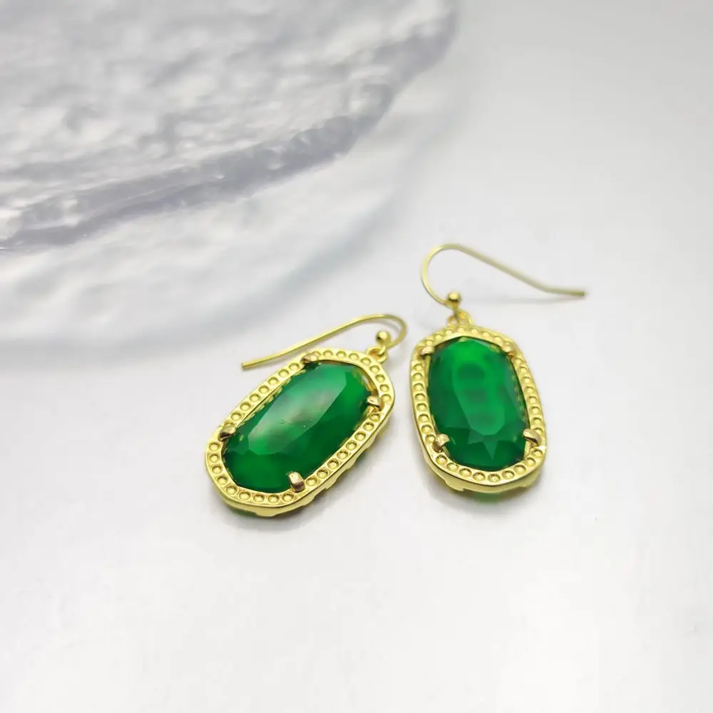 

HESHI Brass Green Stone Earring Drops Trendy Gift for Women Girls