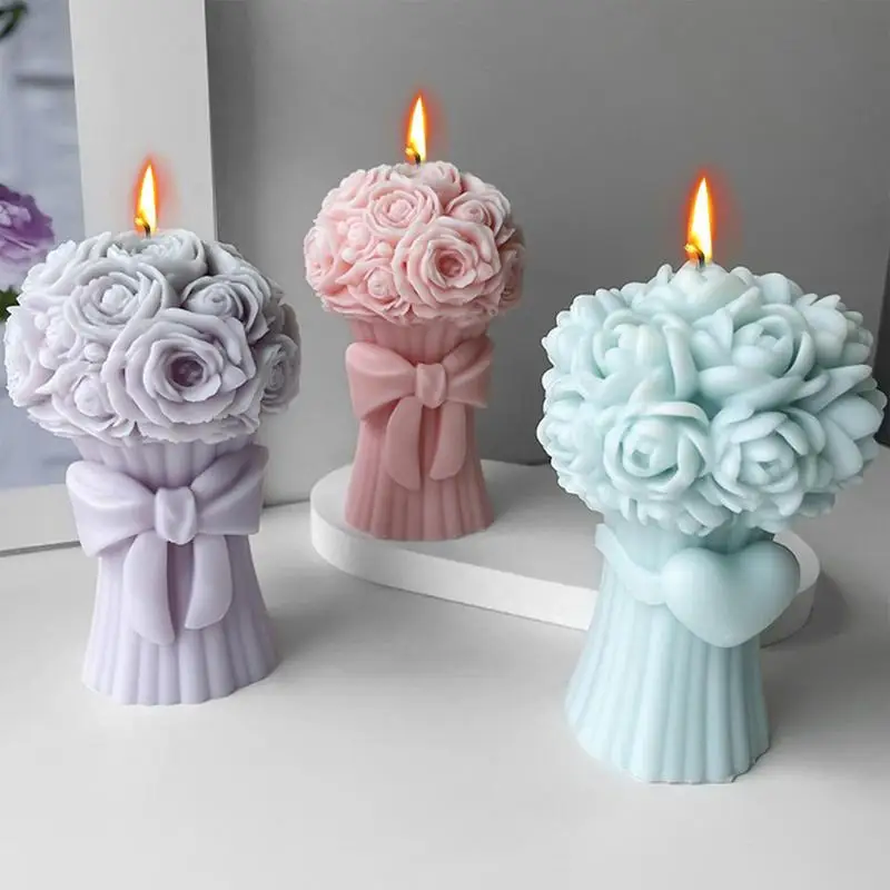 

3D Rose Bouquet Candle Silicone Mold Mini Flowers Bouquet Rose Silicone Mold 3D Flower Bouquet Molds Silicone Gift Wedding Decor