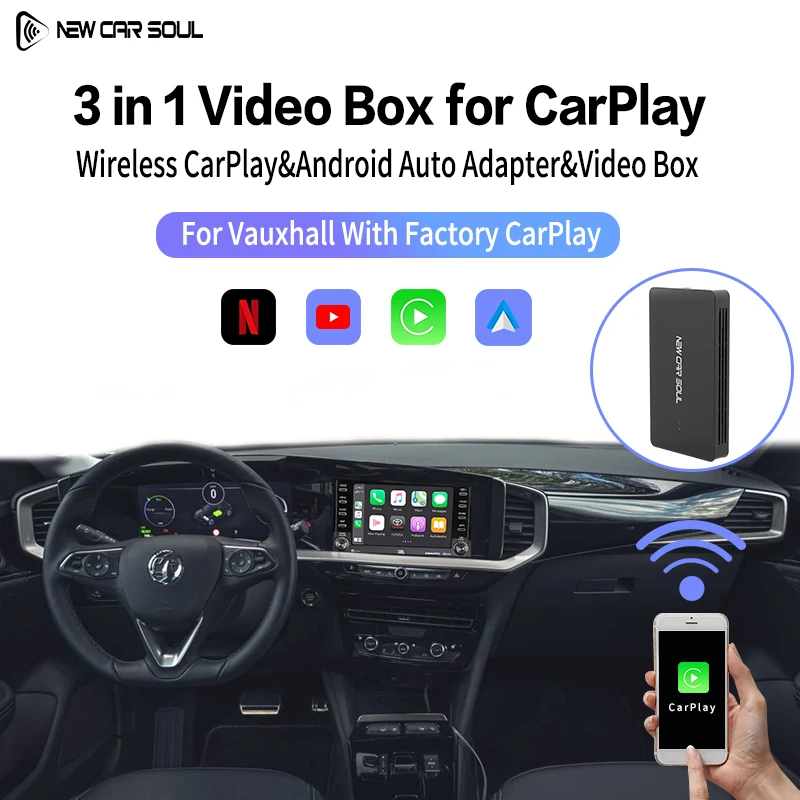 

Автомобильный мультимедийный видеобокс Vauxhall, беспроводной автомобильный адаптер для CarPlay/Android, 3 в 1, подходит для CarPlay с завода