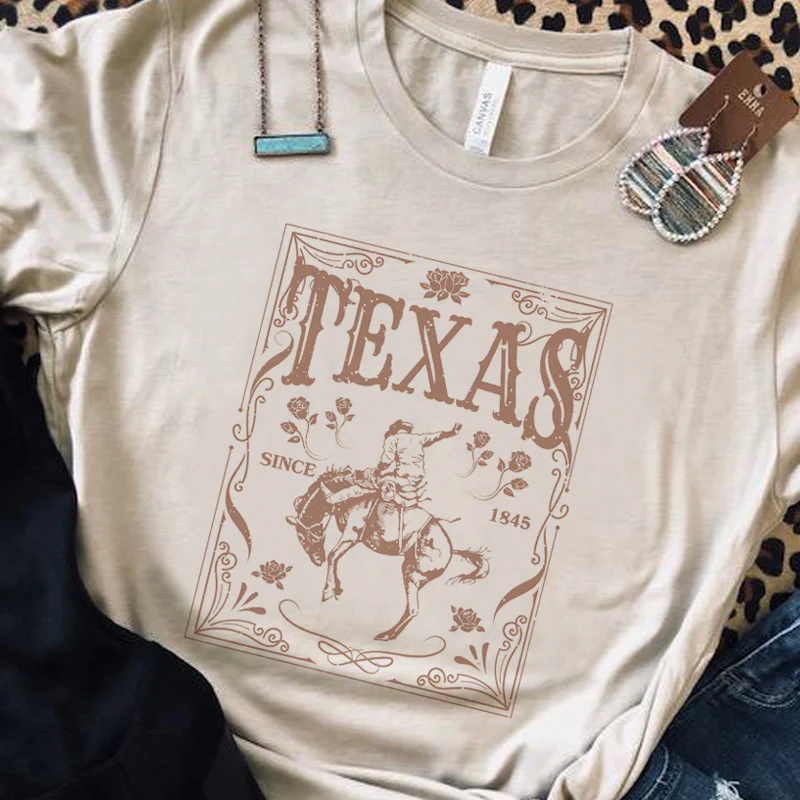 

Texas Cowboy Rodeo Print Women T Shirt Summer Loose Vintage Western T-Shirt Cowgirl Cute Country Southern Tee Shirt Boho Clothes