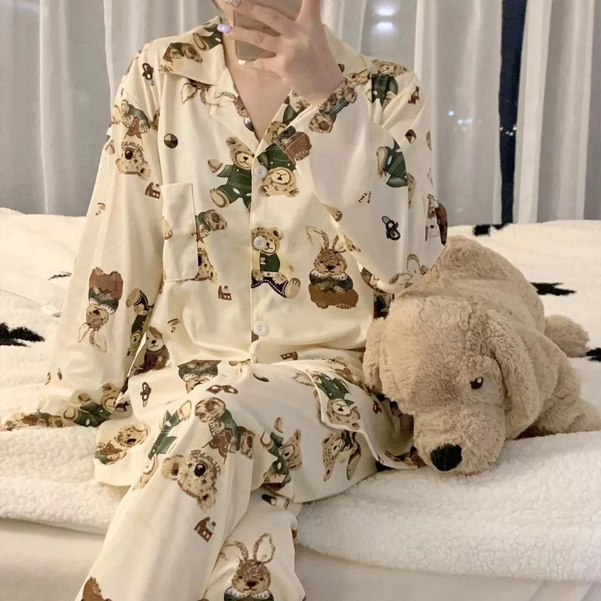 Home Suit Korean Sleepwear  Print Pajamas Women Autumn Pijama Pyjamas Long  Sleeve 2 Piece Set Nightwear