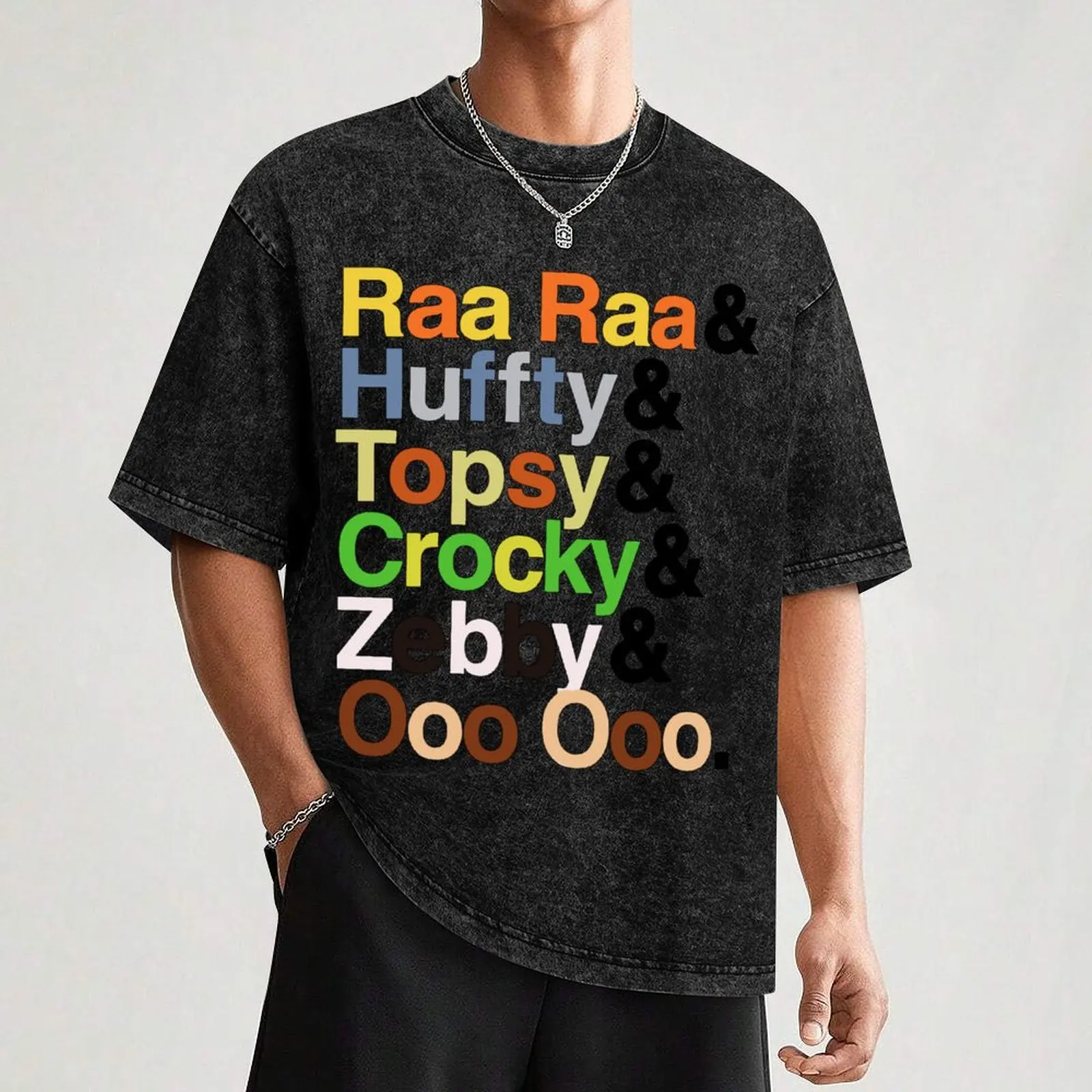 Raa The Noisy Lion klasyczna lista T-Shirt urocze ubrania koszulki graficzne koreańska moda czarne dla mężczyzn