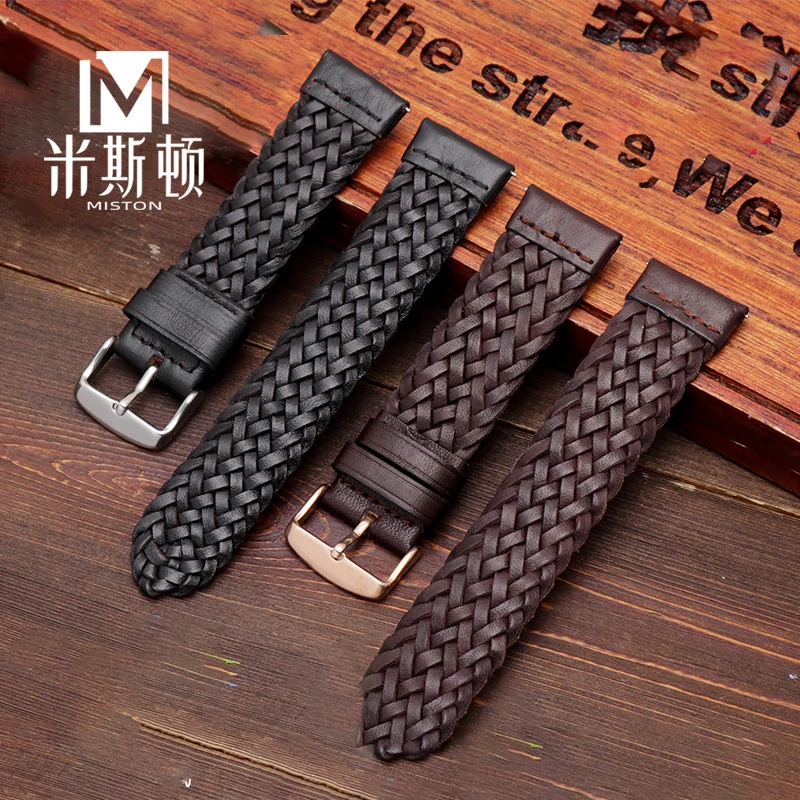 

Genuine leather watch strap suitable for Huawei Watch woven cowhide watch chain Fossil Bulgari watch strap Men's watch chain 22m