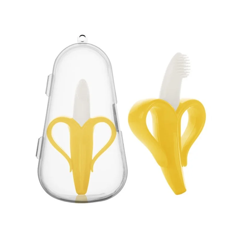 

baby teether Boxed Children's Banana Teether Molar Sticks Bites Food Grade Silicone Fruit Teether Baby Training Toothbrush