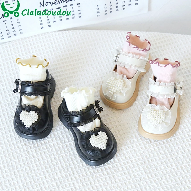 

12-15.5cm Brand Girls Princess Dress Shoes With Full Pearls,Cute Lace Flower Toddler Girl Flat Shoe For Autumn,0-3Y Baby Walkers