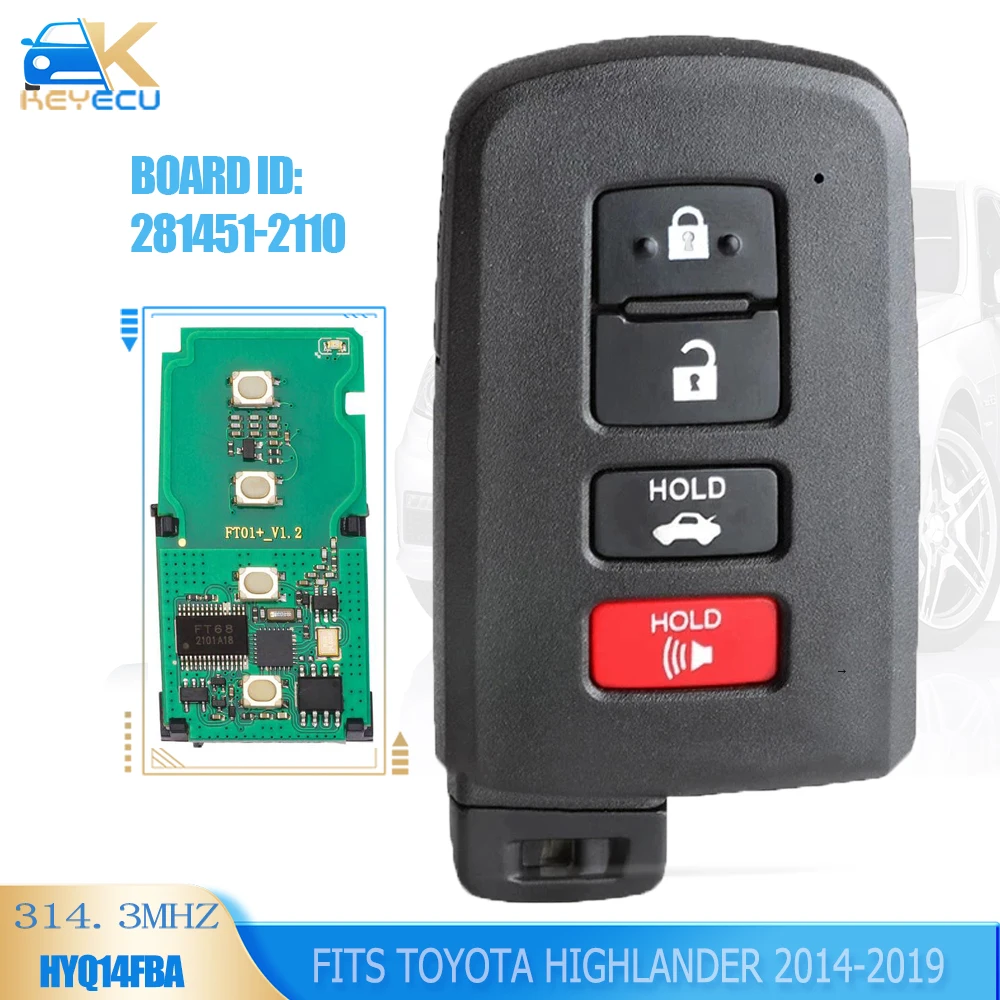 Плата KEYECU 281451-2110 AG 312/314 3 МГц/433 МГц для Toyota Highlander 2014 2015 2016 2017 2018 2019 смарт-пульт