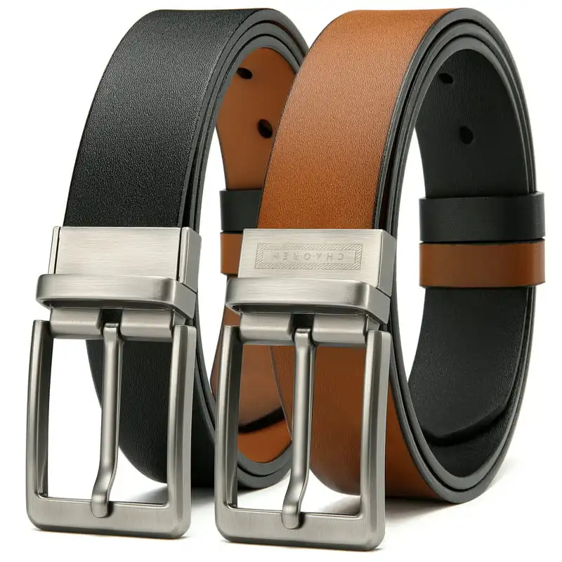 

Belt for Men, Leather Jeans Belt 1 3/8" Black & Brown, Adjustable Trim to Fit