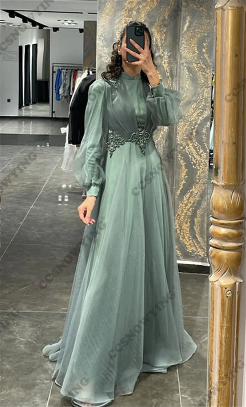 

Тюлевая аппликация, мусульманские Вечерние платья, стандартное исламское официальное платье для женщин, Арабский кафтан, вечернее платье