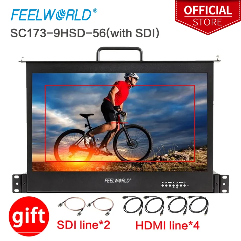 Монитор Feelworld 17,3 дюйма 1RU выдвижной с креплением на стойку, Full HD 1920x1080, фотография для монитора режиссера вещания
