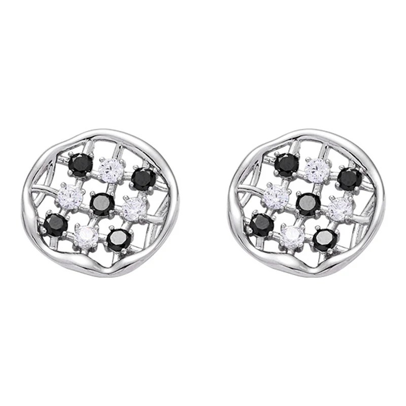 

Eetit High Quality Round Hollow Zircon Stud Earrings Prevent Allergy Silver Color Metal Women Daily Trendy Jewelry Bijoux