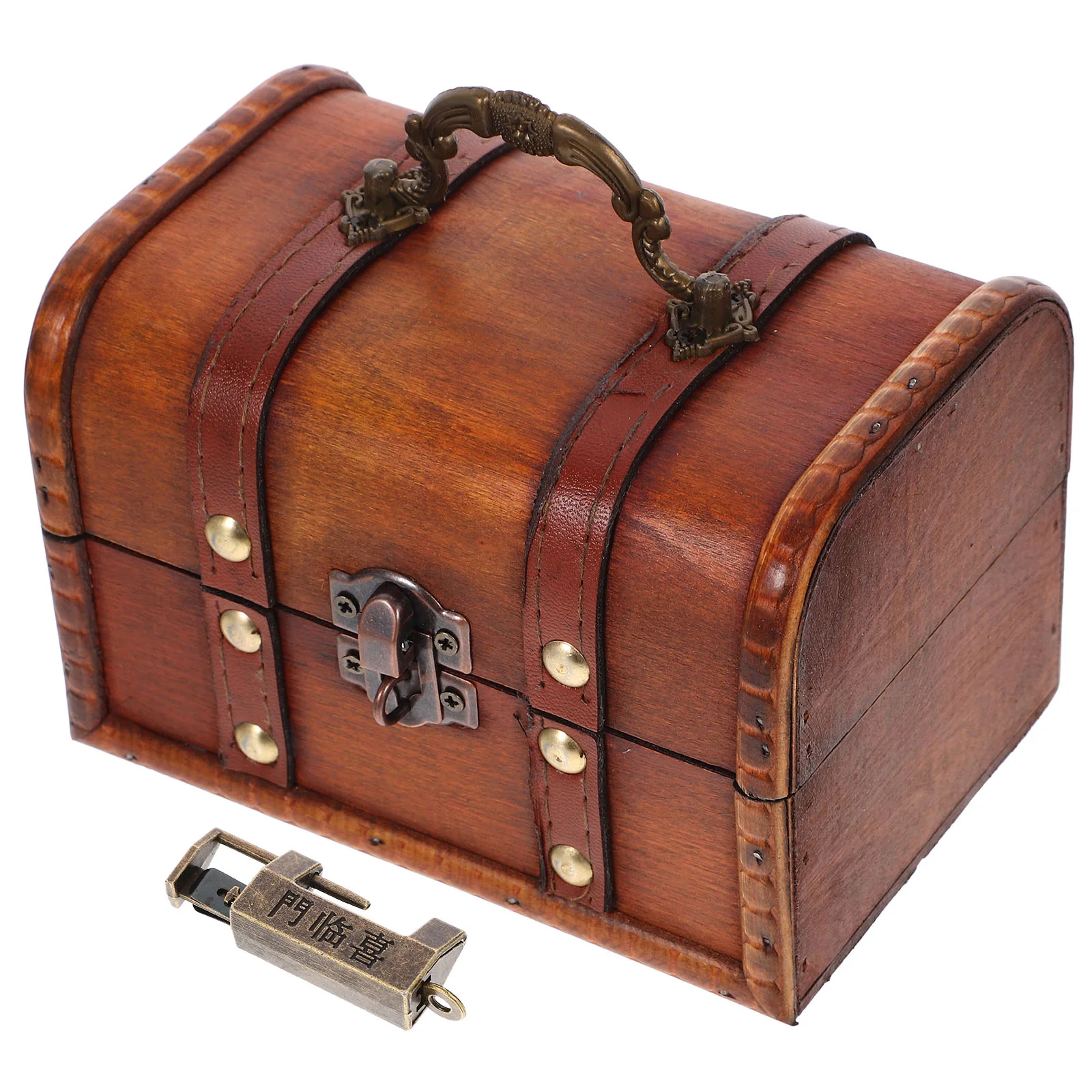 

Wooden Treasure Small Jewelry Container Piggy Bank Pirate Box Vintage Money Case Storage Metal Trinket Miss Book