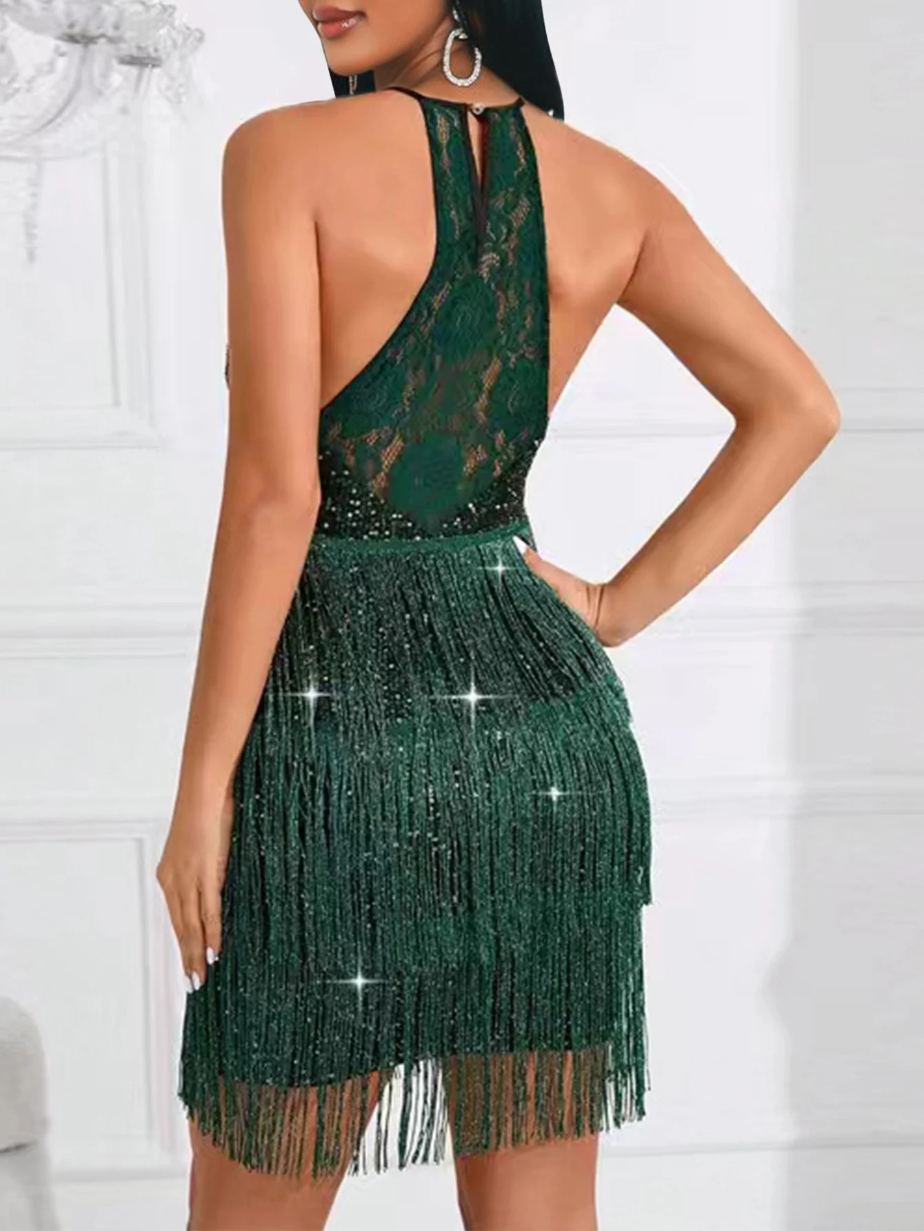 Сексуальное зеленое прозрачное кружевное мини-летнее платье женское элегантное