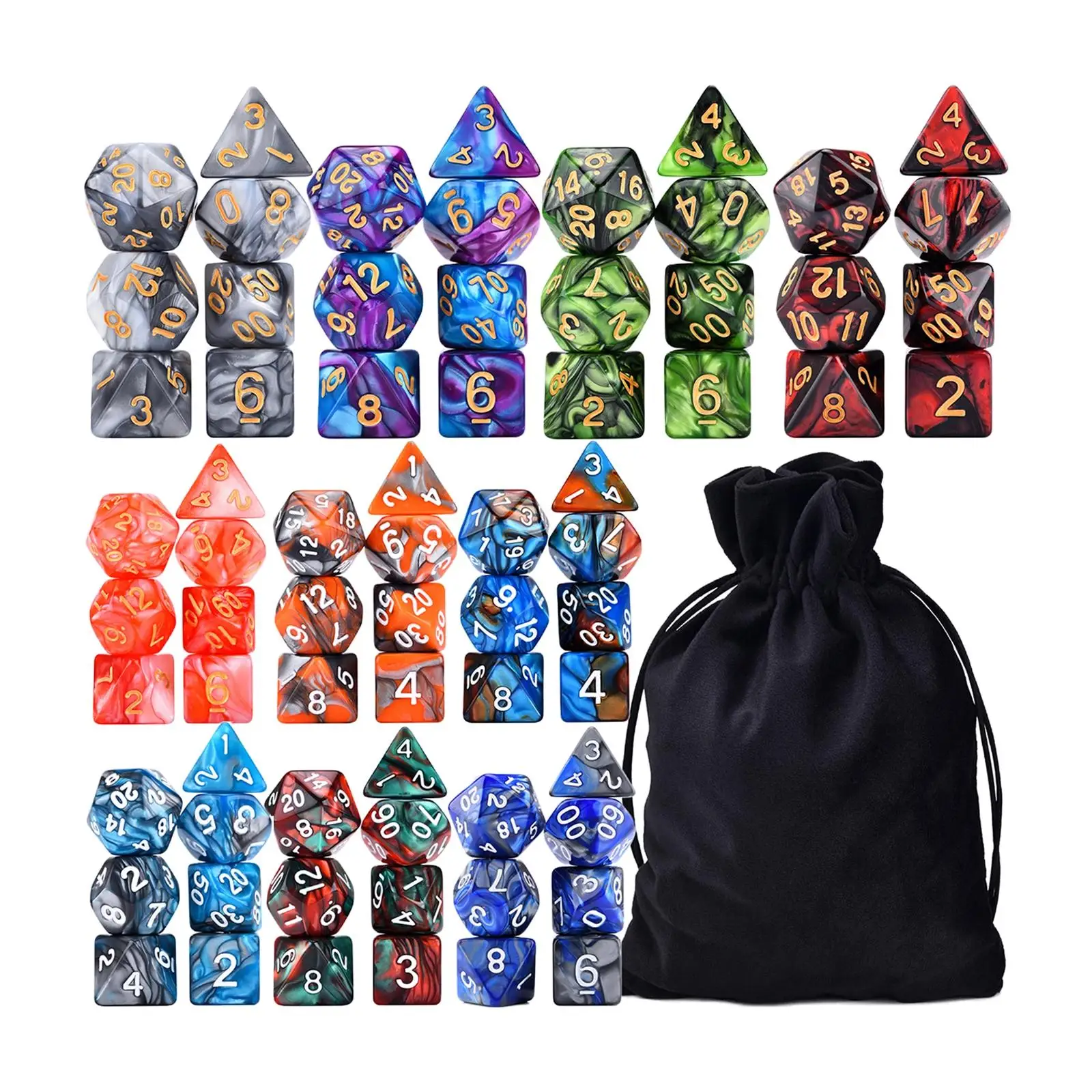 

70Pcs Acrylic Polyhedral Dice Set Double Colors D4-D20 with Storage Bag for Role Playing MTG DND Math Teaching Table Games