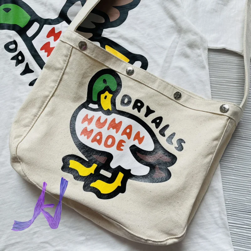 

Human Made Backpack Men's Women's High Quality Little Duck Print Canvas Crossbody Bag Human Made Button Couple Backpack