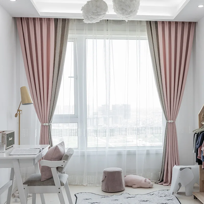 

Modern minimalist curtains living room bedroom dining room houndstooth princess girl children's room bay window custom blackout