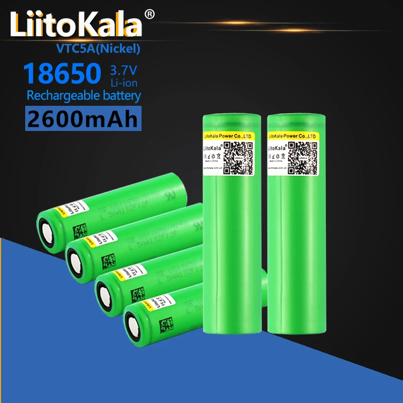 

6 шт. LiitoKala 18650 US18650VTC5A 3,6 В 2600 мАч VTC5A высокопрочные 40 А литиевые аккумуляторные батареи для фонарика, внешний аккумулятор