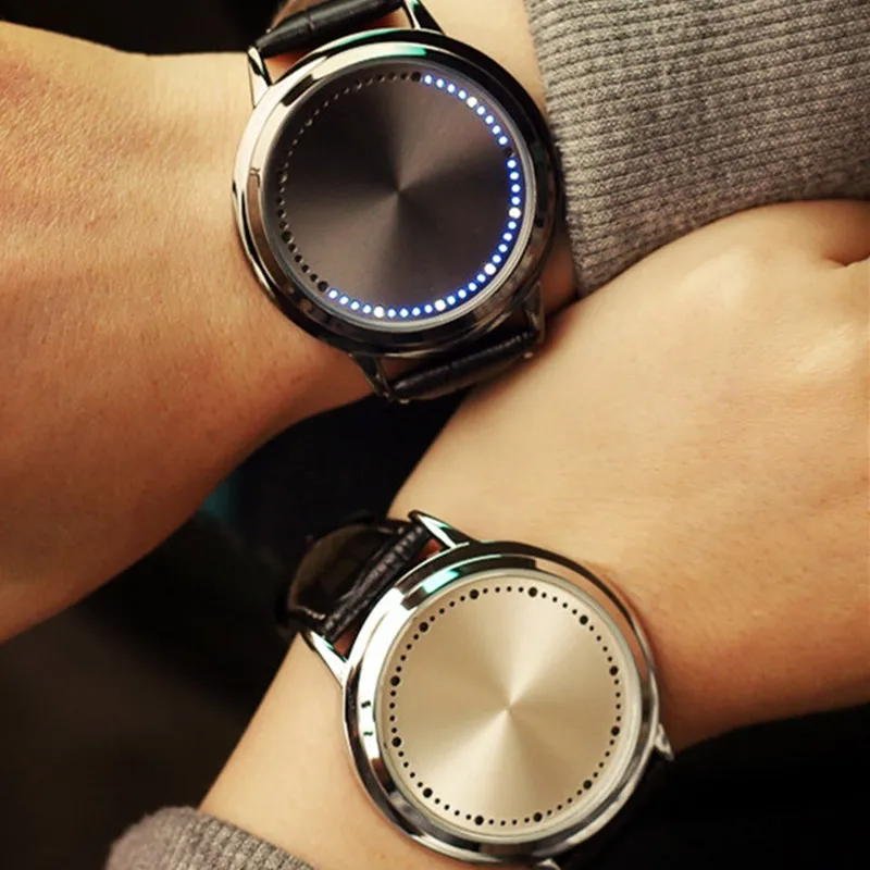 

Unique Design Led Watches Lovers Casual Creative Leather Watch Exquiste Quartz Watch Hour Digital Women Men Relogio Masculino