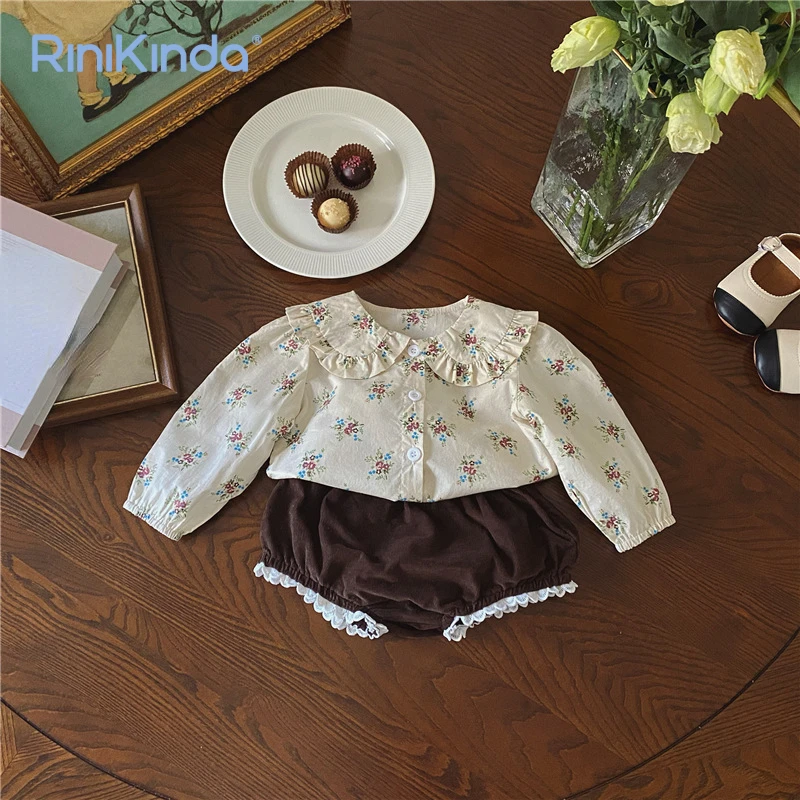 

2023 New Autumn Long Sleeve Floral Print Shirt Shorts 2pcs Suit Kids Clothes Sets for Girls Newborn Girls Clothing Set