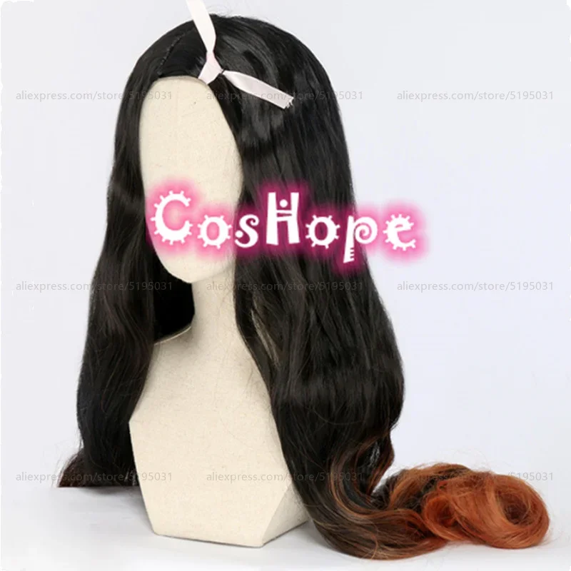 Nezuko Косплей Парик Вьющийся Черный Оранжевый Градиента Термостойкие