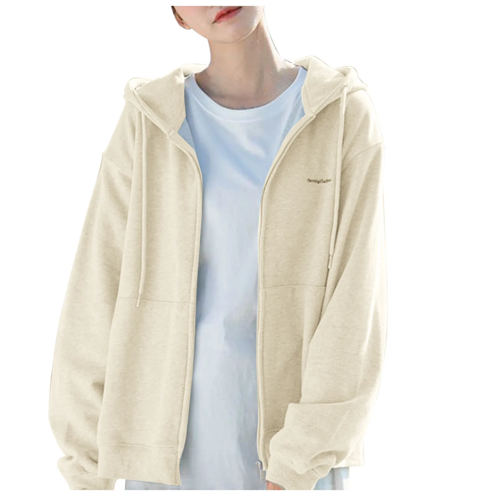 

Sweatshirt Hoodie Oversize Hooded Cardigan Sweatshirts Gray Women Clothes Solid Zip Up Hoodies Spring Women Tops Long Sleeves