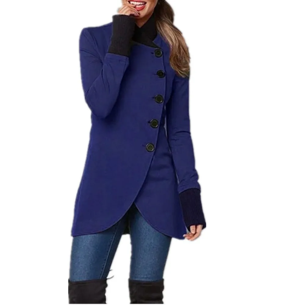 

New solid color single breasted spliced long sleeve coat for autumn and winter