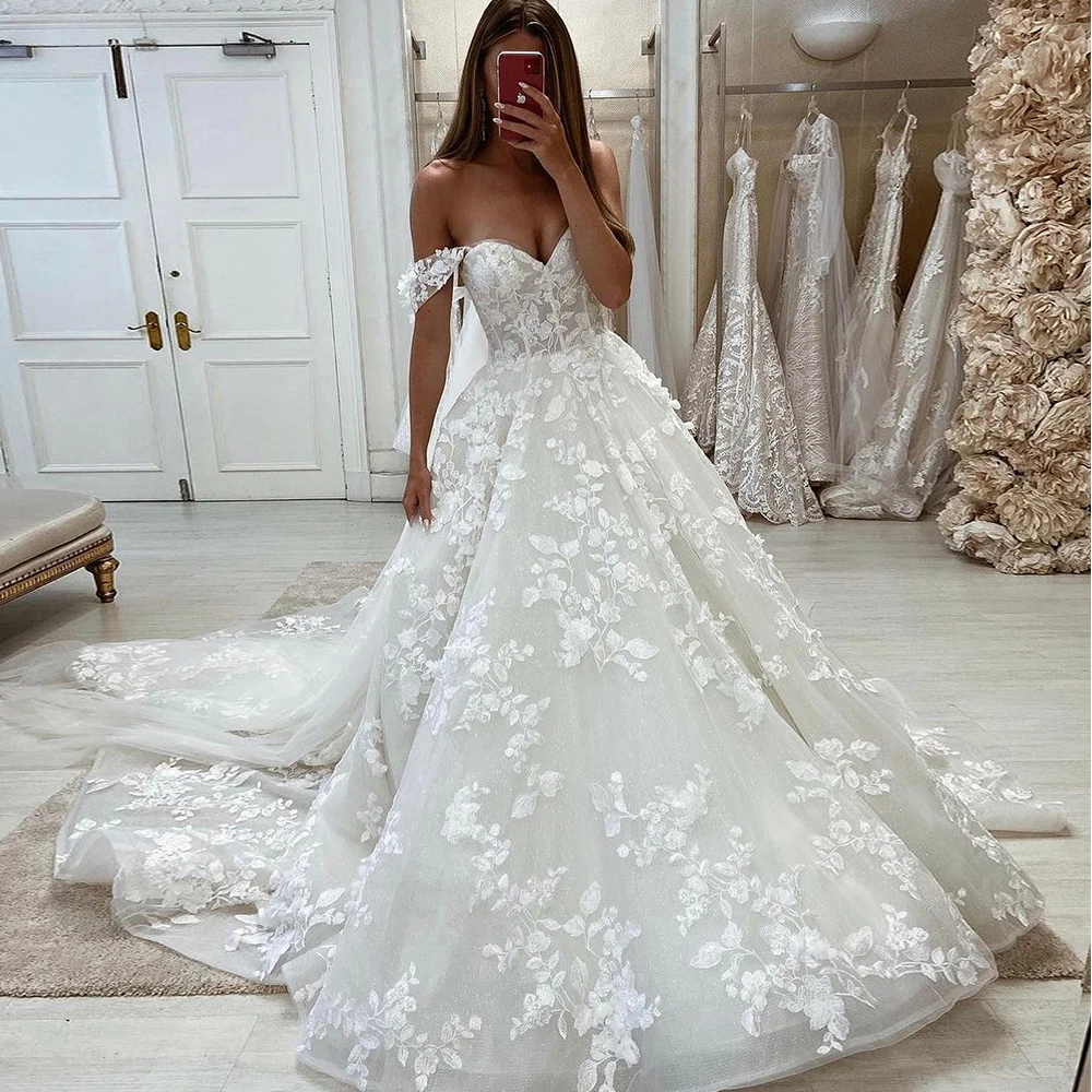 

Classic Wedding Dress 2022 Off The Shoulder Sweetheart Tulle Bridal Gowns Lace Appliques Vintage Vestido De Novia Custom Made