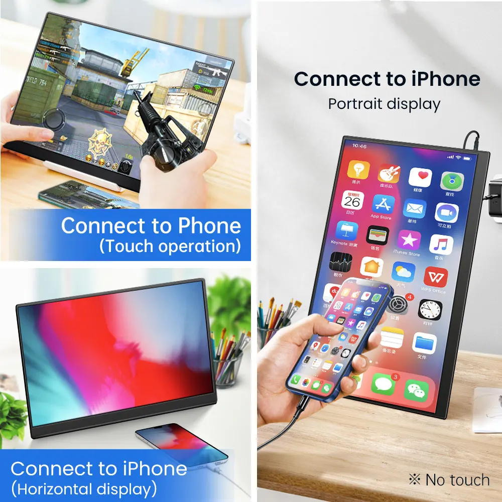 Фото Портативный монитор для iPhone Huawei Switch PS5/4 Raspberry Pi сенсорный экран 15 дюймов геймеров Портативный монитор для iPhone Huawei Switch PS5/4 Raspberry Pi сенсорный экран 15 дюймов геймеров