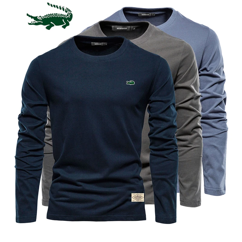 

2023 Cotton Long Sleeve T Shirt For Men Solid Spring Casual Mens T-shirts High Quality Male Tops Classic Clothes Men's T-shirts