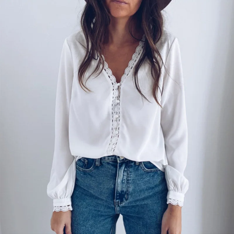 

Новая модная женская одежда, рубашка с длинным рукавом и V-образным вырезом, однотонный Свободный Топ, повседневная пушистая блузка